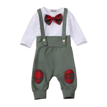 

2020 Spring Autumn Clothing Newborn Infant Baby Boy Gentleman Long Sleeve Bow Tie Formal Romper Jumpsuit Overalls Bib Outfit
