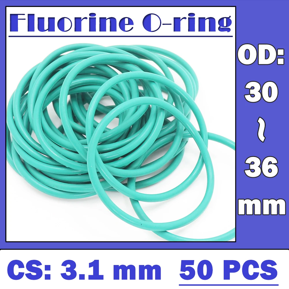 

CS3.1mm FKM Rubber O RING OD 30/31/32/33/34/35/36*3.1 mm 50PCS O-Ring Fluorine Gasket Oil seal Green ORing