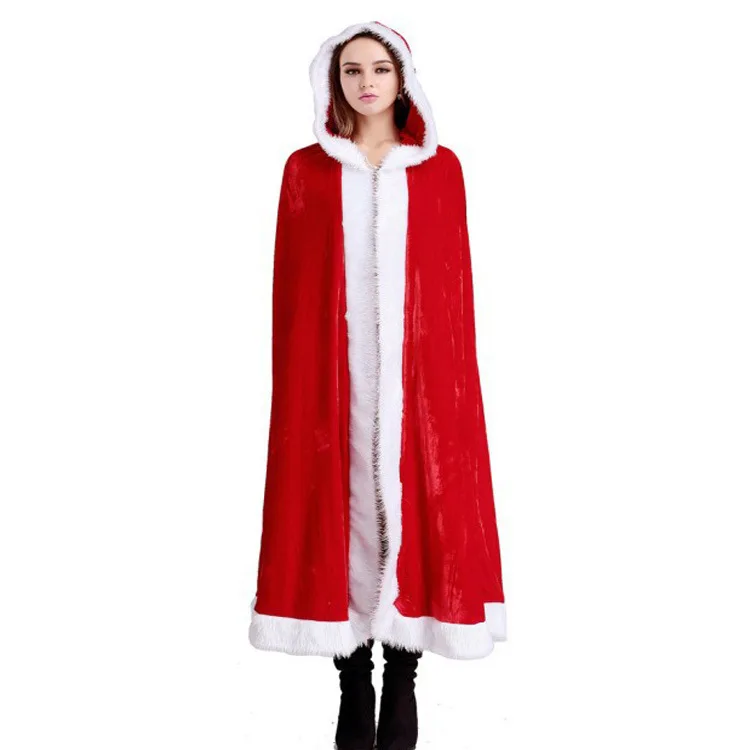 Christmas Stage Cosplay Costume Red Cloak Woman Cape Halloween Party Velvet Red Hooded Cloak Capa Adult Little Red Riding Hood