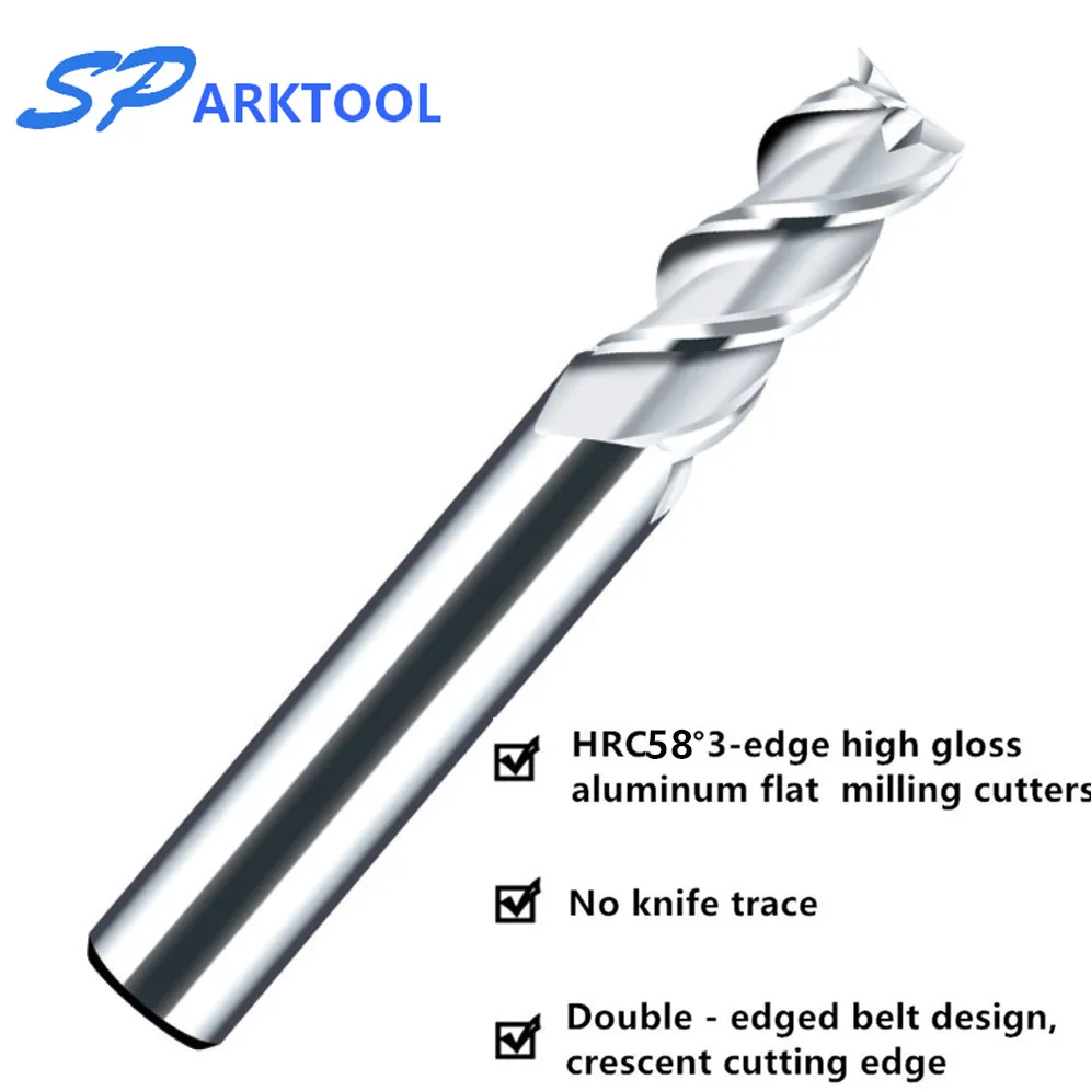 

HRC58 3 Flute Flat Milling Cutter Aluminium wood Copper Processing CNC Router Tungsten Steel Sprial Bit Carbide End Mill