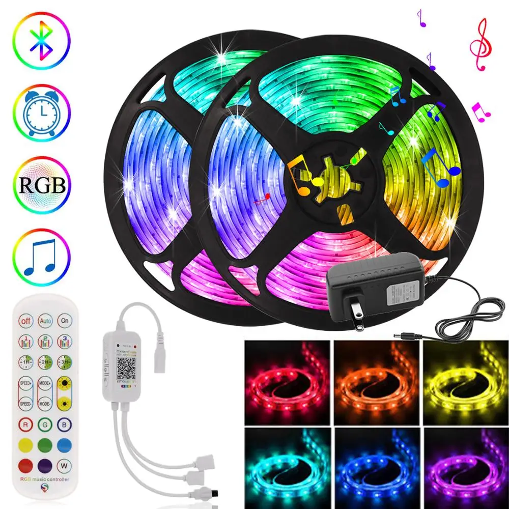 Smart LED Strip Lights 5m 20m RGB Tape with Controller Color Changing Flexible Neon LED Bluetooth Light for Home Bedroom Kitchen|LED Strips| - AliExpress