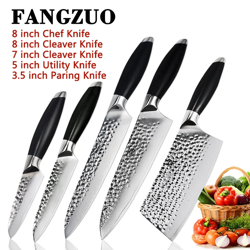 FANGZUO 5 шт. набор ножей из нержавеющей стали Нескользящая ручка шеф-повара разделка склеивания кухонный мясницкий нож ножи для приготовления пищи бытовые инструменты - Цвет: 5pcs