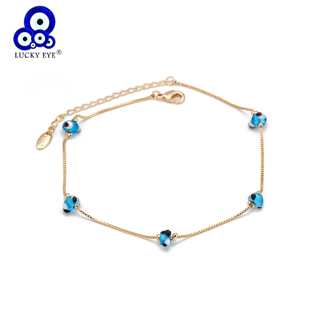 Lucky Eye Blue Turkish Evil Bead Anklet Gold Silver Color Foot Chain Ankle Bracelet Adjustable for Women Girls Jewelry BE25 | Украшения и