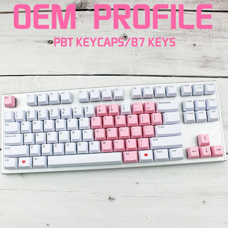 

Pink White Color Keycap Pbt Front Radium Engraving Oem Keycaps For Pink mechanical Keyboard Compatible Cherry Mx Gh60 Xd84 87