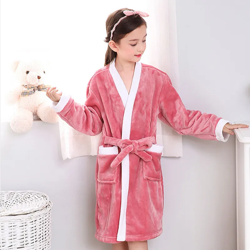 Boys Girls Bathrobes Children Hooded BabyTerry Winter Fleece Bath Robes Towel Kids Velvet Pajamas Gown