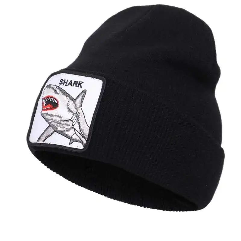 

2020 New Fashion Mens Beanie Animal Shark Embroidery Winter Hats Knitted Beanies For Men Streetwear Hip hop Skullies Bonnet Caps