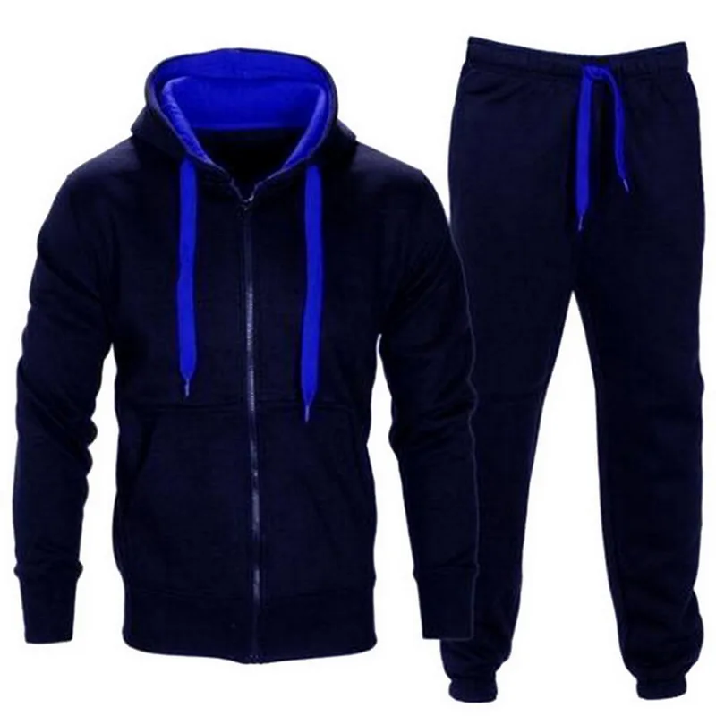 Мужской спортивный костюм HEFLASHOR, осень, модная мужская спортивная одежда, комплект из 2 предметов, толстовка на молнии с капюшоном, куртка+ штаны, мужской комплект Moleton