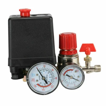 

220V 20A Air Compressor Pressure Control Switch Valve with Manifold Regulator Gauges Switch
