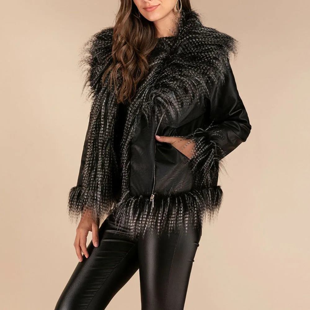 Осень, женские Куртки из искусственной кожи с меховым воротником, женская черная мотоциклетная Байкерская крутая верхняя одежда, Короткие готические пальто из искусственной кожи