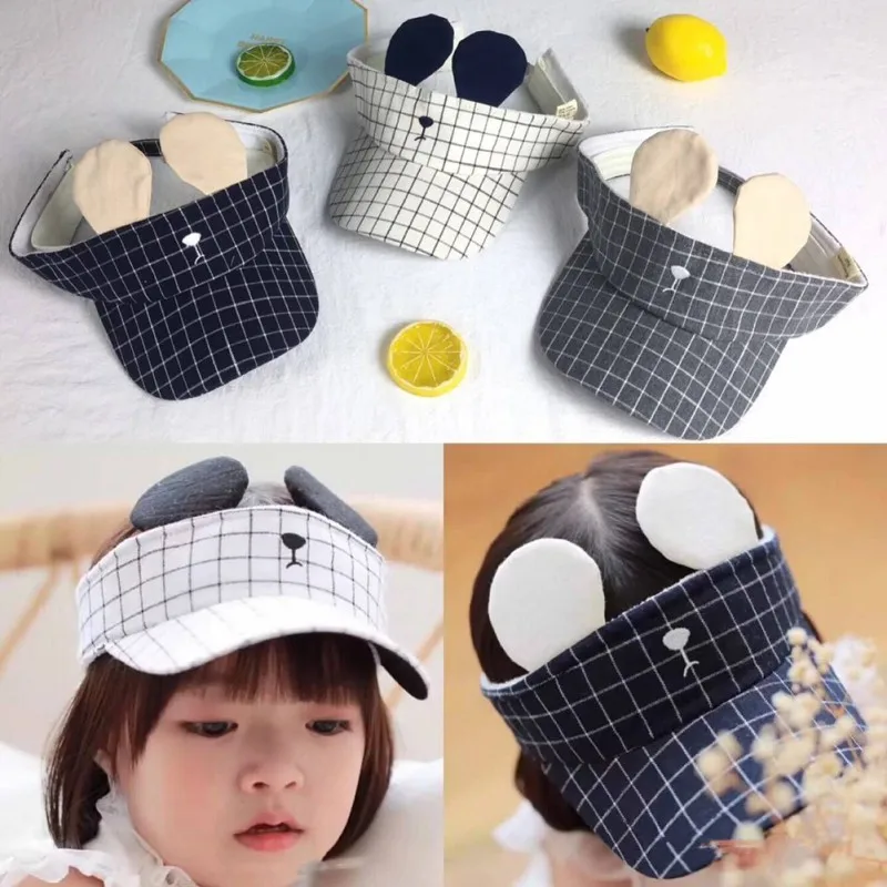 

New Unisex Empty Top Hat Baby Girls Boys Summer Cute Ears Visor Sun Plaid Printed Baseball Caps