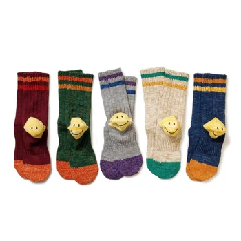 

Unisex Retro Thick Line Knitting Japanese Ankle Smiley Socks Women And Men