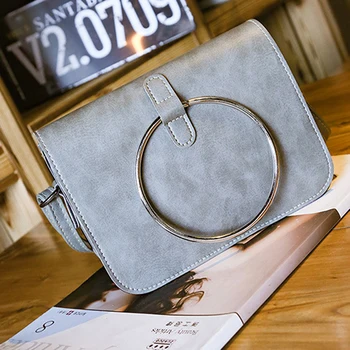 

2019 Women Leather Ring Metal Decor Shoulder Bag Zipper Square Shoulder Bag Crossbody Casual Fashion Photo