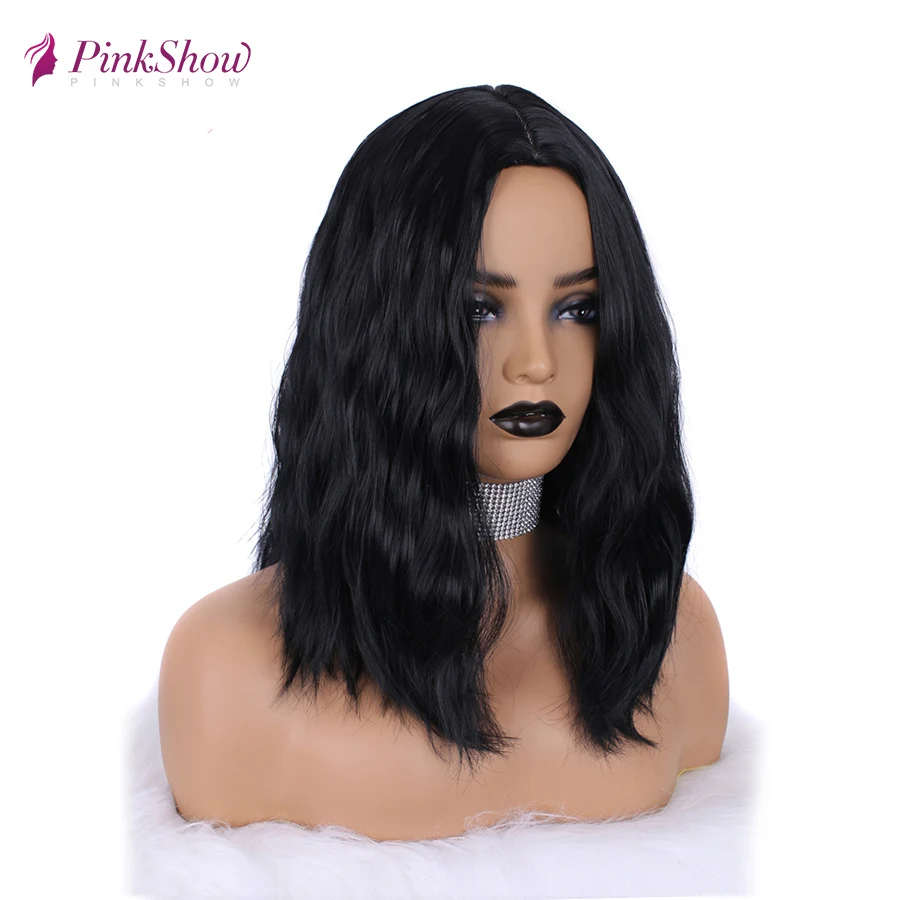 Pinkshow черные синтетические парики для черных женщин глубокая волна короткий парик натуральный волос