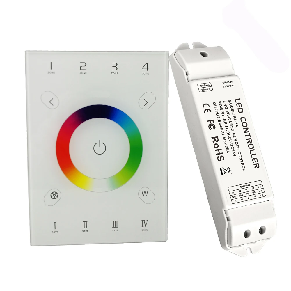 US $105.39 New LED RGBW Controller 24GHz RF Wireless DMX512 100V 240V Touch DMX RGB Strip Control 4 Channel 5A 20A Output Receiver