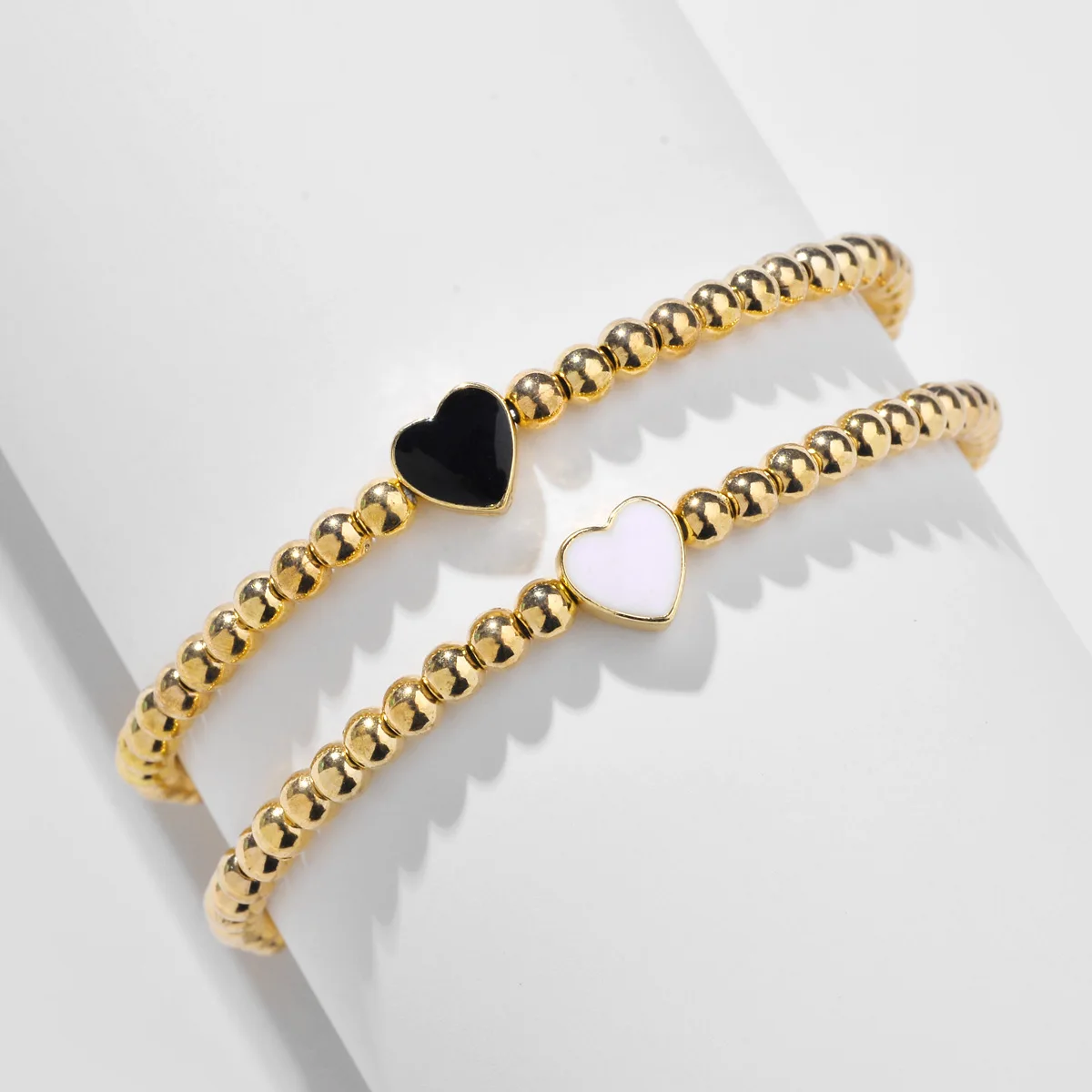 2 pcs Beaded Enamel Heart Charm Bracelets for Women