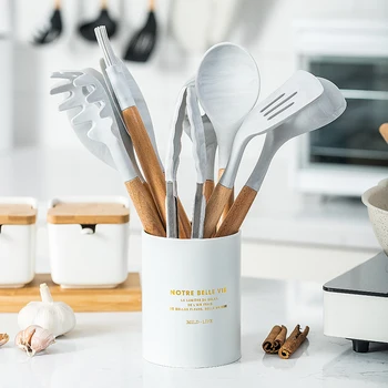 

10/11PCS Premium Silicone Utensils Set Non-stick Spatula Shovel Wooden Handle Cookware Set With Storage Box Kitchen Tools