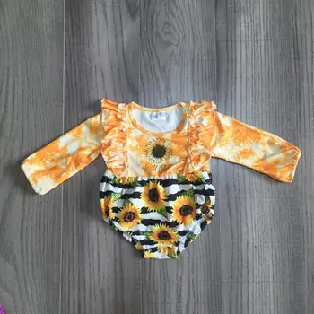 

girlymax baby girl fall winter romper infant baby tie dye romper toddler sunflower romper gold stripe floral romper