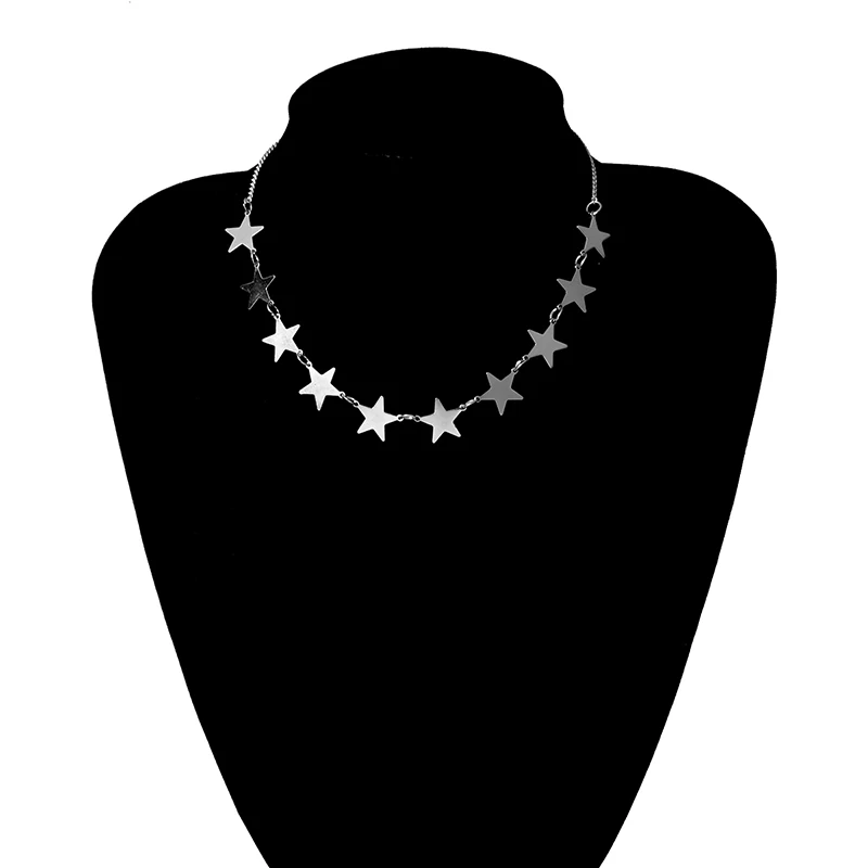 SHIXIN, простое колье с пентаграммой, ожерелье для женщин, золото/серебро, ожерелье со звездой, трендовый Короткий воротник, колье для женщин,, ожерелье, подарок - Окраска металла: Silver Color