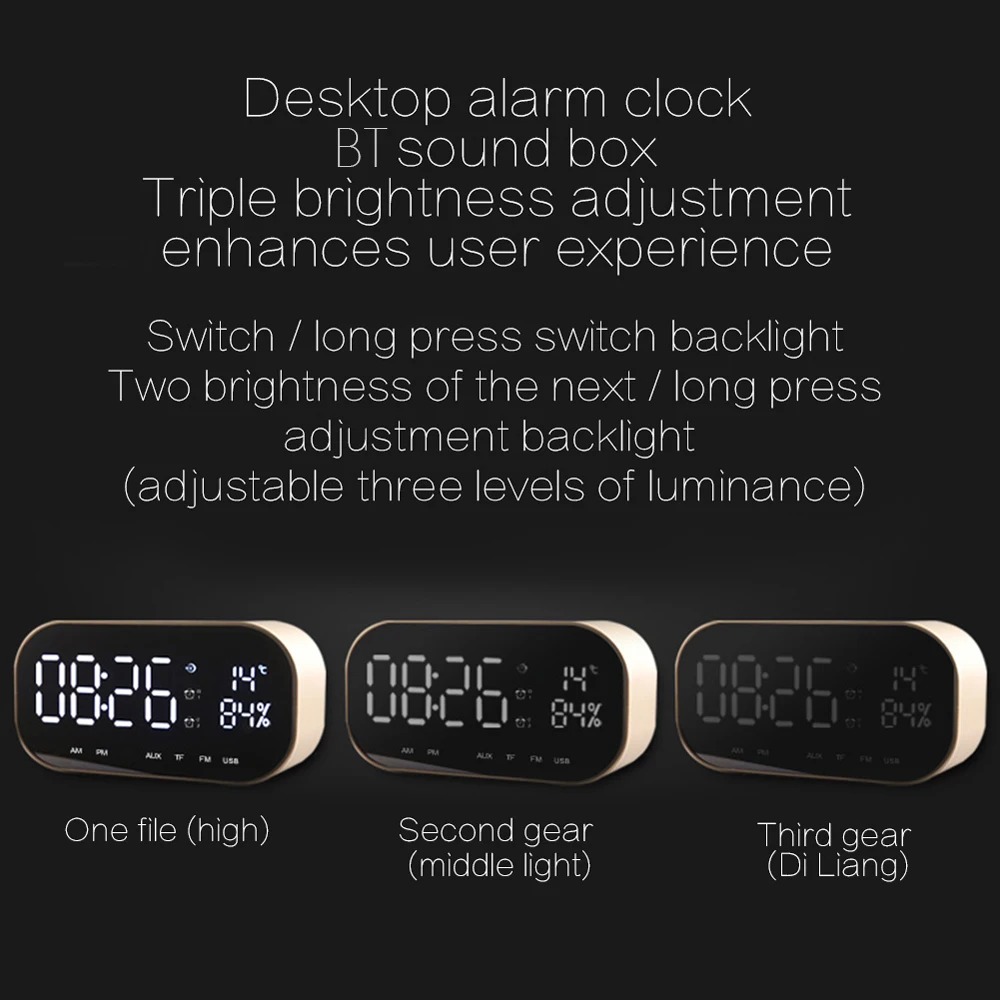 

Hot Multifunction LED Alarm Clock BT Wireless Mini Subwoofer Speaker Mirror Function Temperature Display USB Desktop Alarm Clock