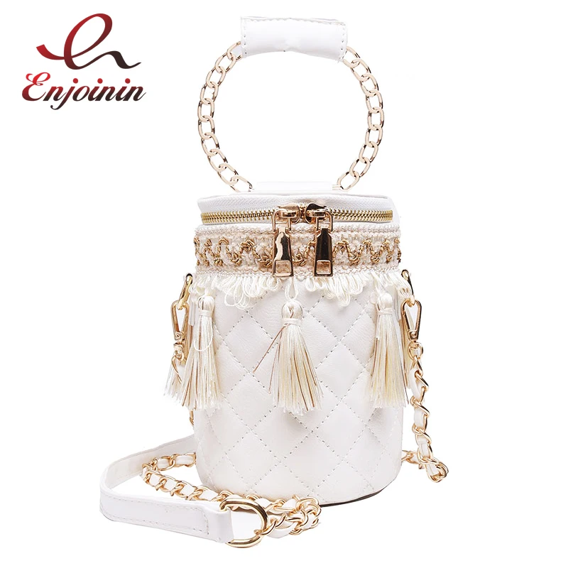 

New Design Tassel Ring Handle Lingge Pu Leather Women Bucket Handbag Shoulder Bag Crossbody Bag Ladies Purse Pouch Totes Bag