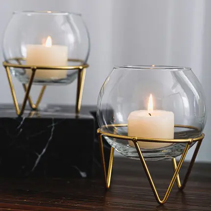 

Nordic romantic iron art home bedroom study scented glass candle holder desktop decoration candlelight dinner props