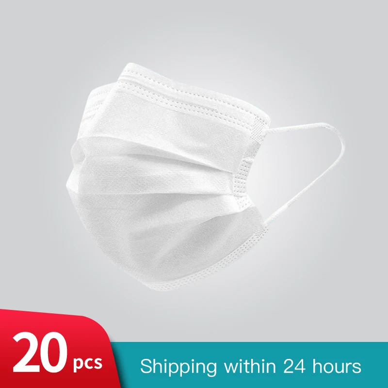 

20pcs White Disposable Face Mask 3 Layer Non Woven Dustproof Mouth Mask Anti-dust Breathable Masks Earloop Protetive Mascarilla