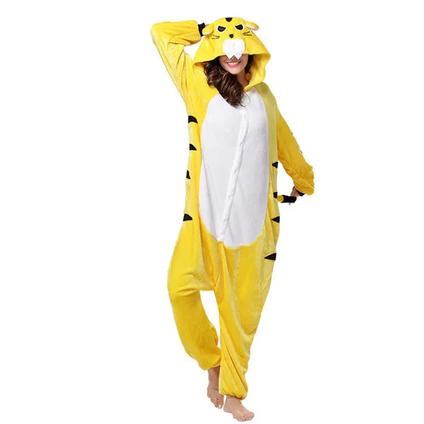costume Маскарадный Рождественский костюм для взрослых, мультяшная цельная Пижама, костюм животного, фланелевый домашний костюм желтого тигра - Цвет: costume