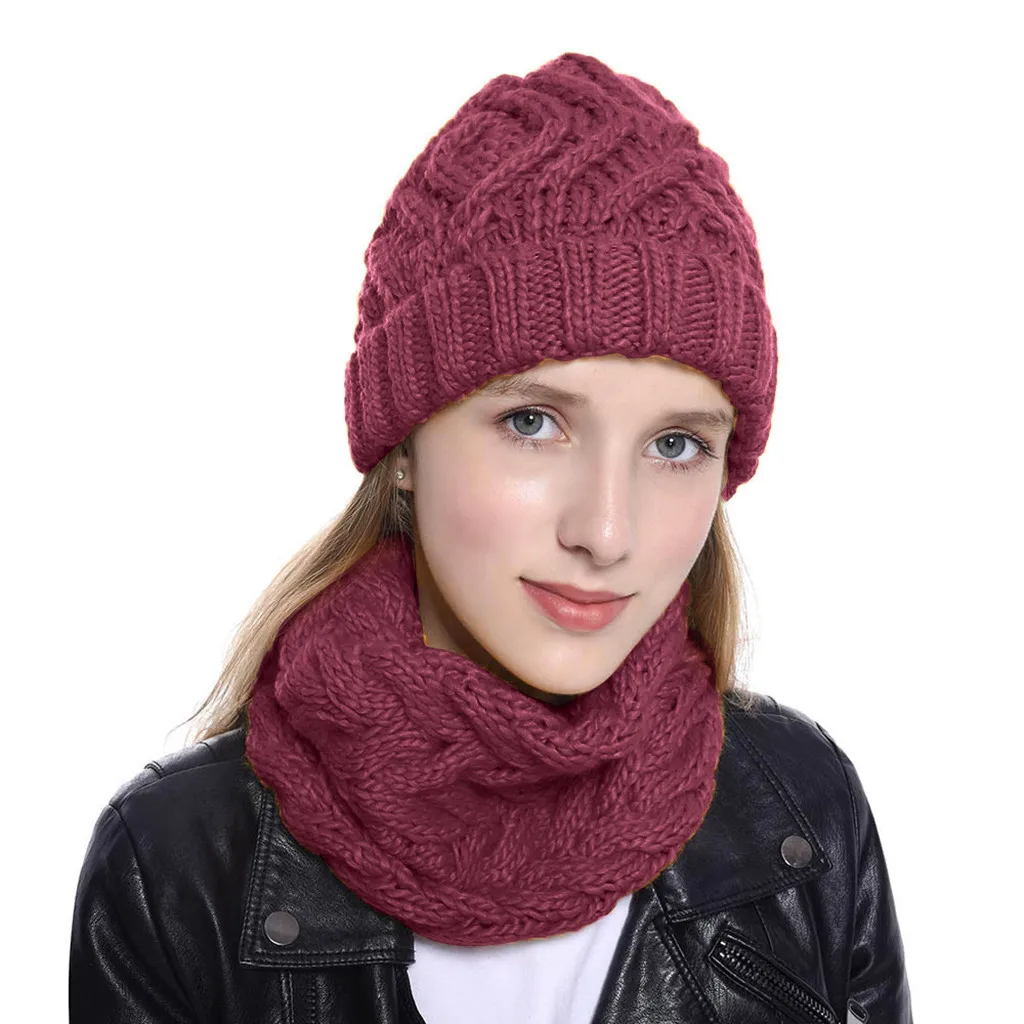 JAYCOSIN шапки Новая Модная вязаная шапка для женщин теплый зимний однотонный комплект для девушек шапки с шарфом шейный платок высокое качество вязаная шапка