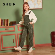 SHEIN/Детский комбинезон в армейском стиле зеленого цвета с карманами спереди; консервативный комбинезон для детей; коллекция года; Зимние Повседневные вельветовые комбинезоны без рукавов с прямыми штанинами