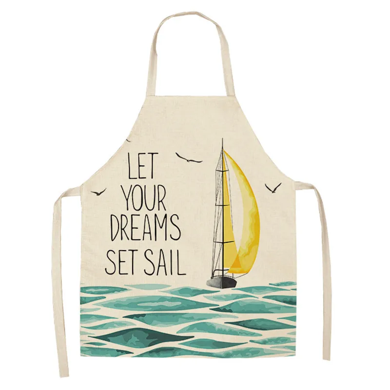 Fish Aprons for Women Kids Sleeveless Cooking Baking Cleaning Tools Marine Animals Printed Kitchen Aprons Cotton Linen Bibs