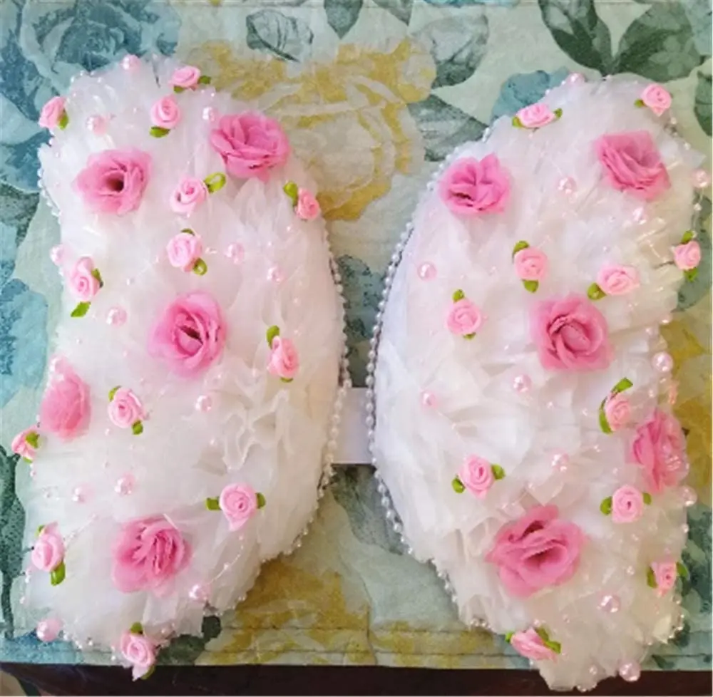 2M 핑크 로즈 진주 잎 스트링 비즈 화환 리본 웨딩 파티 홈 공예 장식 DIY 액세서리 선물 포장