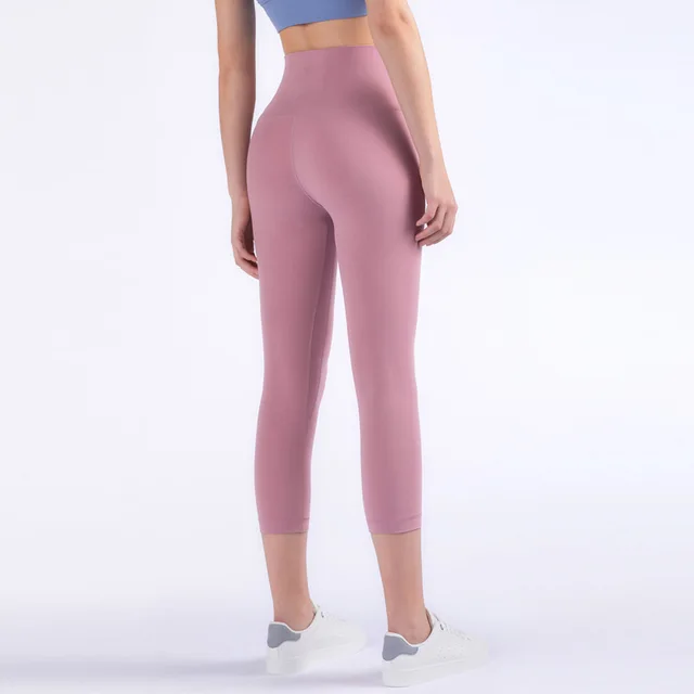 New Fashion Naked-feel Sport Fitness Capri Pants Solid Quick-drying Yoga Pants Push Up Gym Leggings Running Women Tight Leggings 6