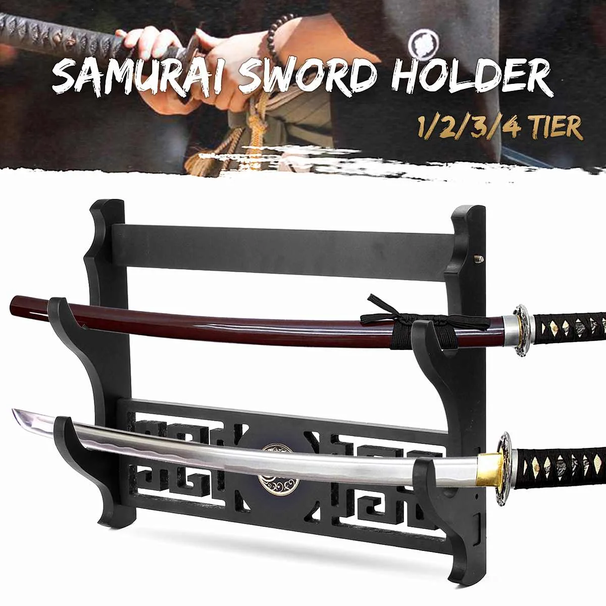 Japanese Samurai Sword Katana Tanto Stand Holder Small Sword Display Rack 3 Tier 