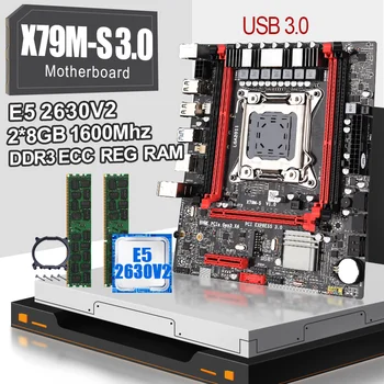

JINGSHA X79M-S 3.0 motherboard set with E5 2630V2 and 2*8gb ddr3 1600mhz ecc reg ram USB3.0 PCI-E NVME M.2 SSD