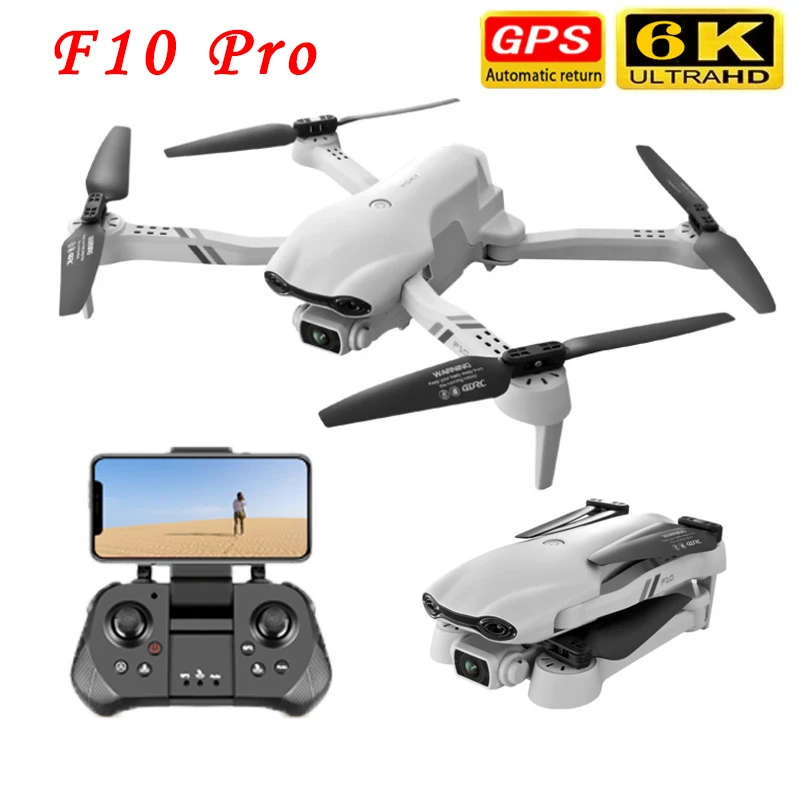 Квадрокоптер складной F10 Pro Радиоуправляемый мини-Дрон с Wi-Fi FPV GPS HD камера 6K