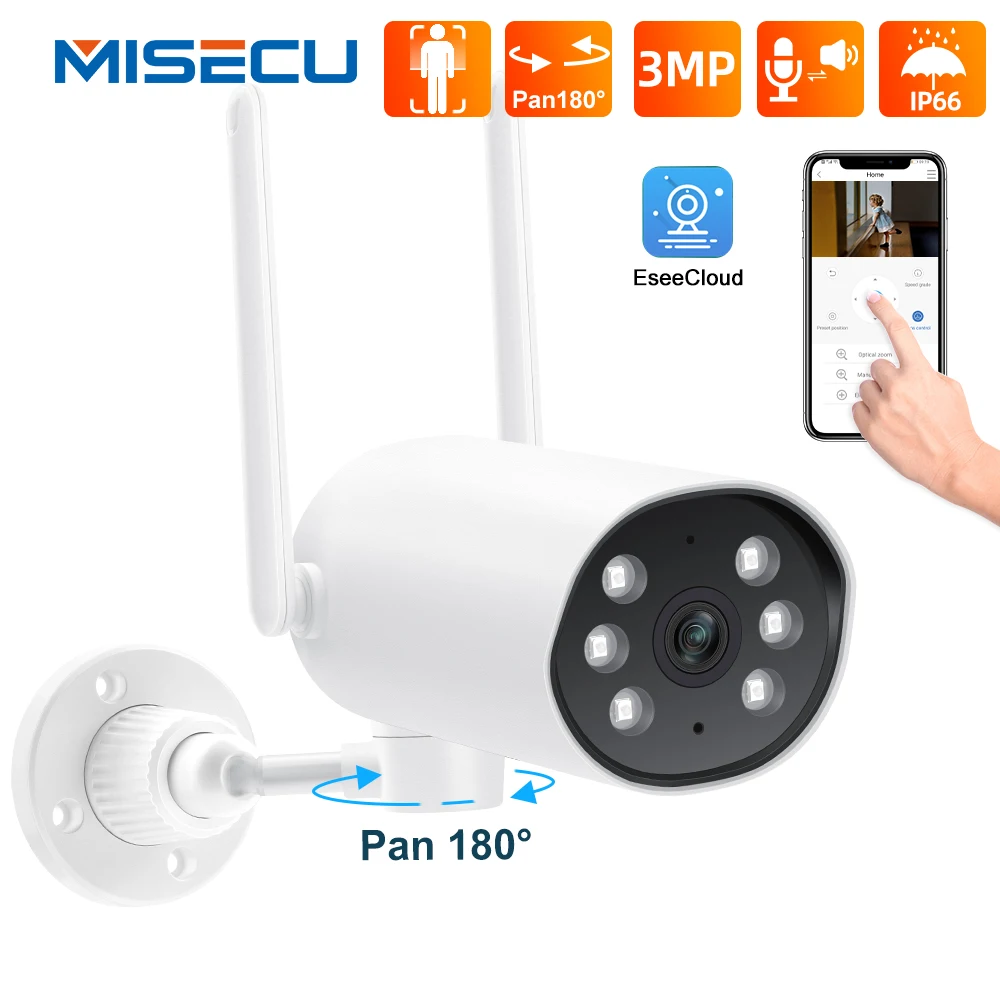 Photo Product MISECU HD 3MP WIfi Camera Two-way Audio Record Motion Detection Wireless PTZ Camera Outdoor Auto Tracking Security Surveillance
