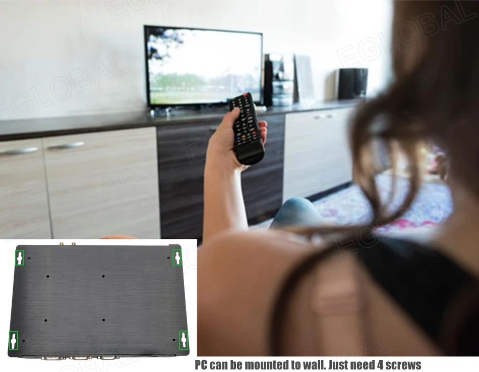Elevate Your Operations with the Eglobal Industrial Fanless Mini PC - 6 COM, 2 LAN, Windows/Linux, Barebone System. Experience 7/24 Hours Working, 4 USB 2.0, 4 USB 3.0, and WIFI. Upgrade your industrial setup with this high-performance computing solution! Description Image.