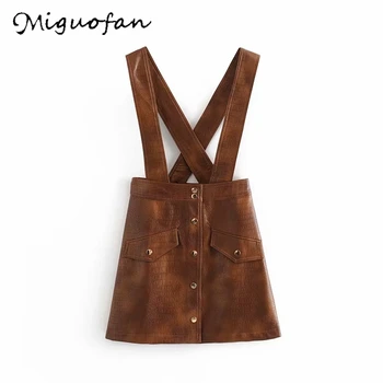 

Miguofan faux leather women skirts button pocket PU leather skirts mini skirt autumn vintage skirt female high waist bottoms