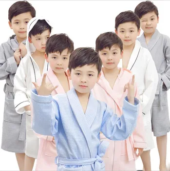 

Spring summer autumn wolf checks toweled bathrobe cotton baby bathrobe gown sleepwear bath robe kids waffle children bathrobe