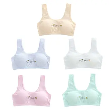 

Girl Racerback Cotton Sport Training Bra Letter Print Wide Strap Underwear Bralette Seamless Layered Crop Top