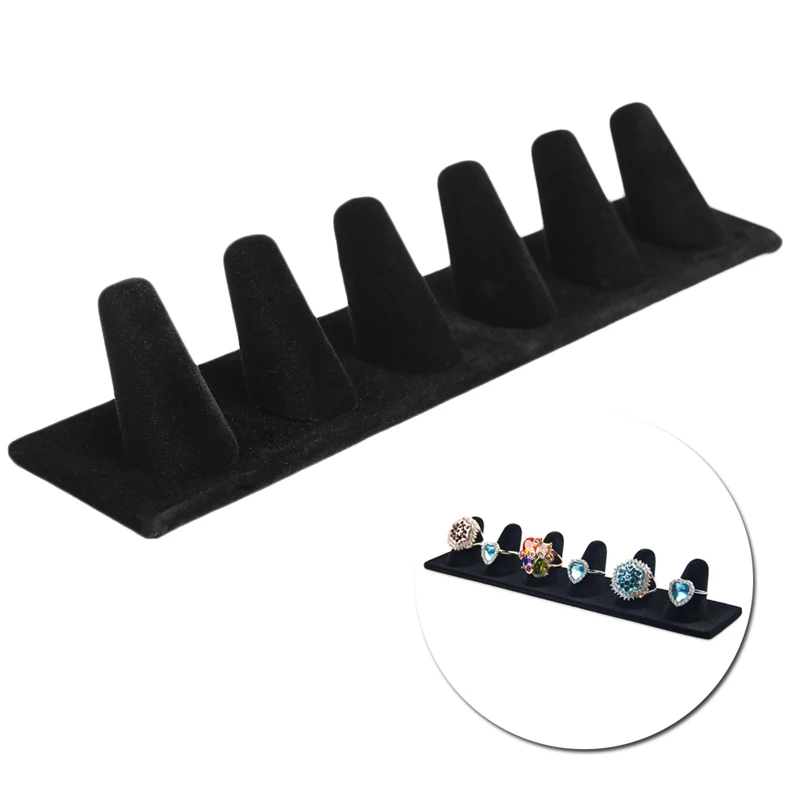 6 пальцев черные бархатные украшения подставка для демонстрации колец Держатель Витрина органайзер Новый Y4QB