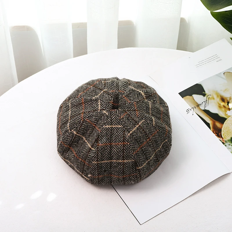StyleB H3534 женские береты, шапка осень-зима, британский живописец, клетчатая кепка, повседневная, универсальная, Newsboy, Корейская, простая, японская, ретро, для девушек, шапки - Цвет: StyleB