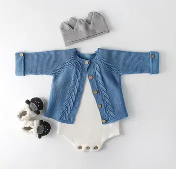 

Spring and autumn baby boy baby suit girls knit cardigan coat + wool sweater romper newborn autumn outwear 0-2 years
