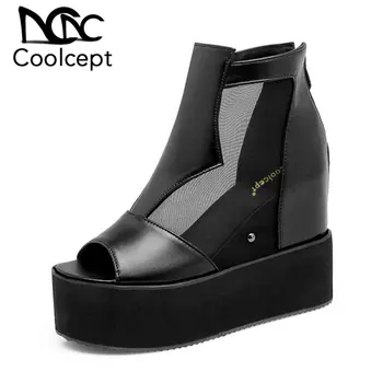 

Coolcept Size 32-43 High Wedges Sandals Women High Platform Height Increasing Heels Shoes Women Breathable Summer Daily Footwear