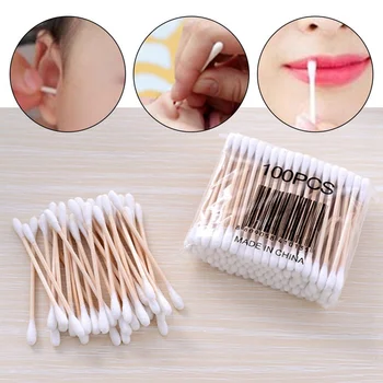 

100pcs Cotton Buds Cotton Swabs First Aid Disinfection Ear Cleaning Wood Sticks Makeup Health Tools Tampons Cotonete