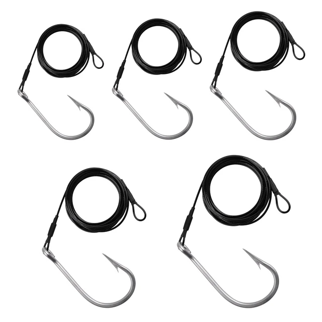5PCS Tuna Fishing Hooks Big game Jig rig 400LB Nylon Coated Cable Wire  Leader Rigging Saltwater