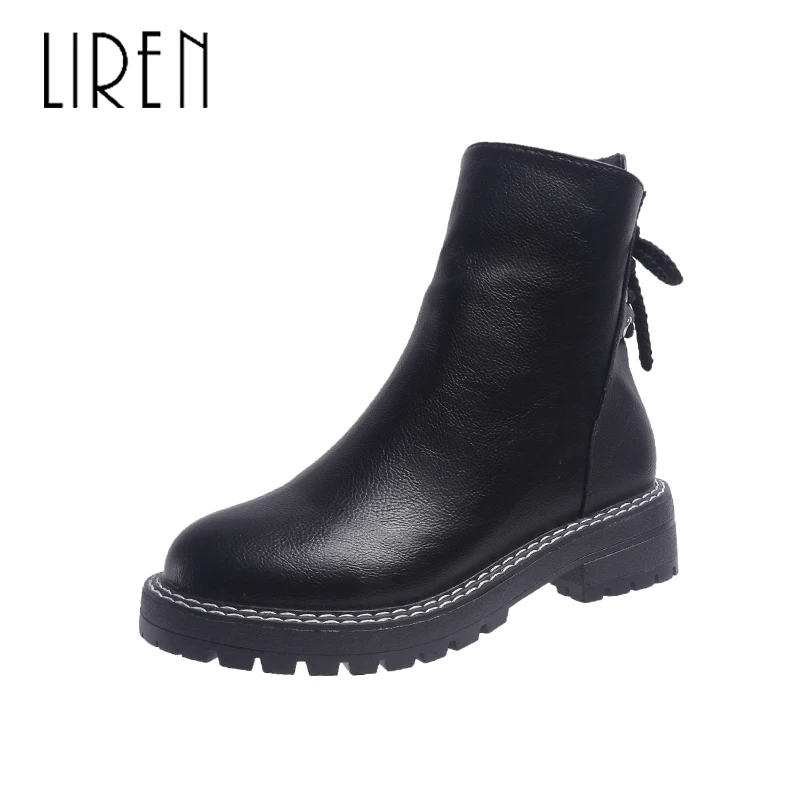 

Liren 2019 Spring/Autumn PU Women Fashion Sexy Ankle Zip Boots Round Wrapped Toe Med Square Heels Women Comfortable Boots