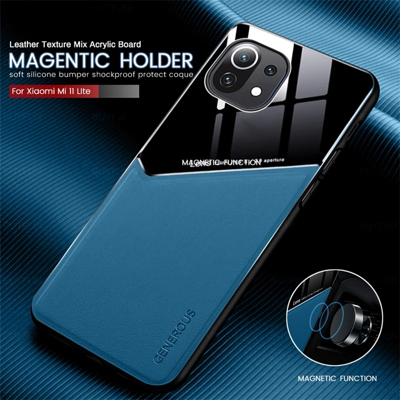 Cover Per Telefono Con Supporto Magnetico Per Auto In Plexiglass Con Struttura In Pelle Per Xiomi Mi11 Xiaomi Mi 11 Lite Ne 5G 11 Lite Custodia Legger