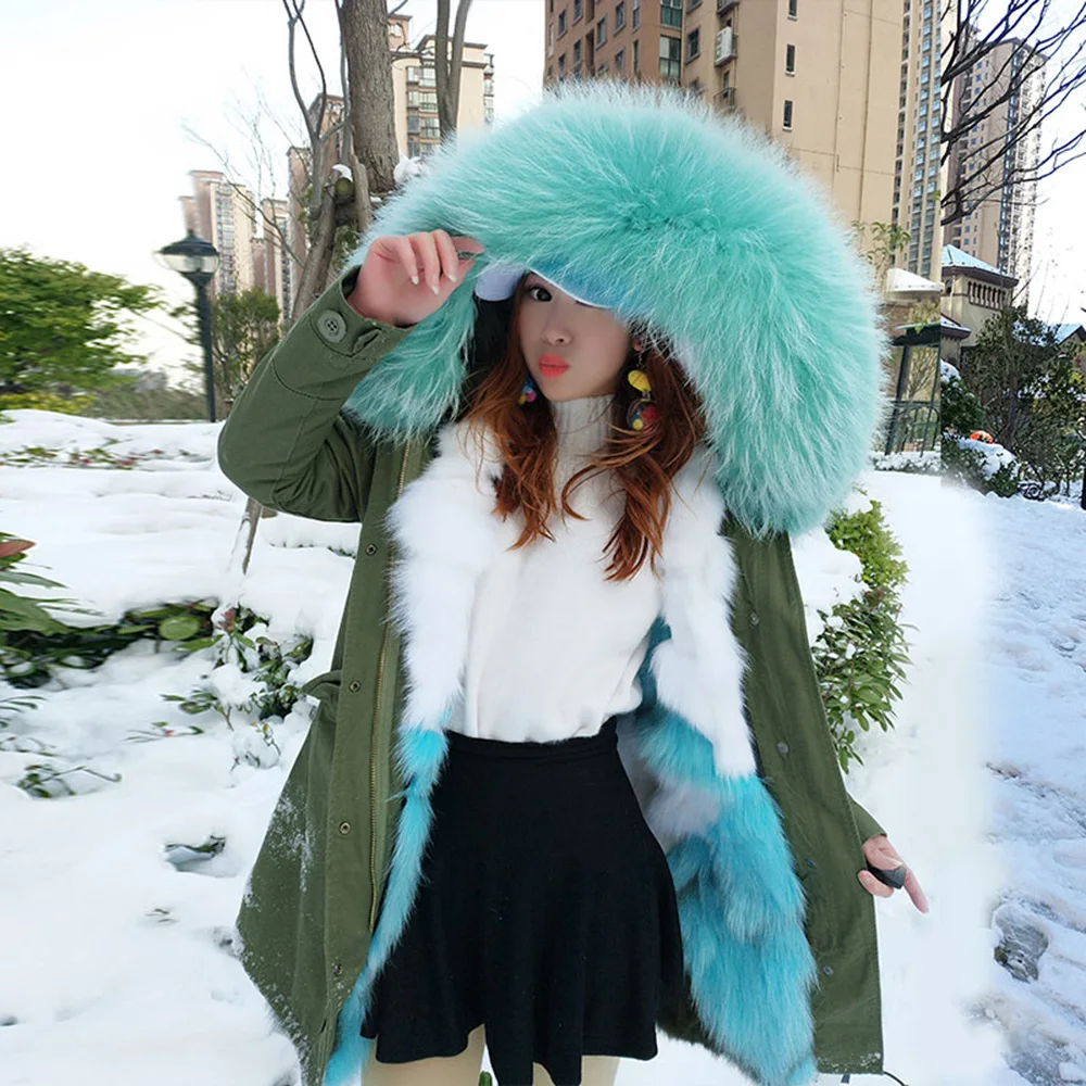 MaoMaoKong 2023 NEW Real Fur Coat Hooded Woman Winter Parkas Natural Fox Fur Collar Warm Jacket Removable Lining Female Clothing цена и фото