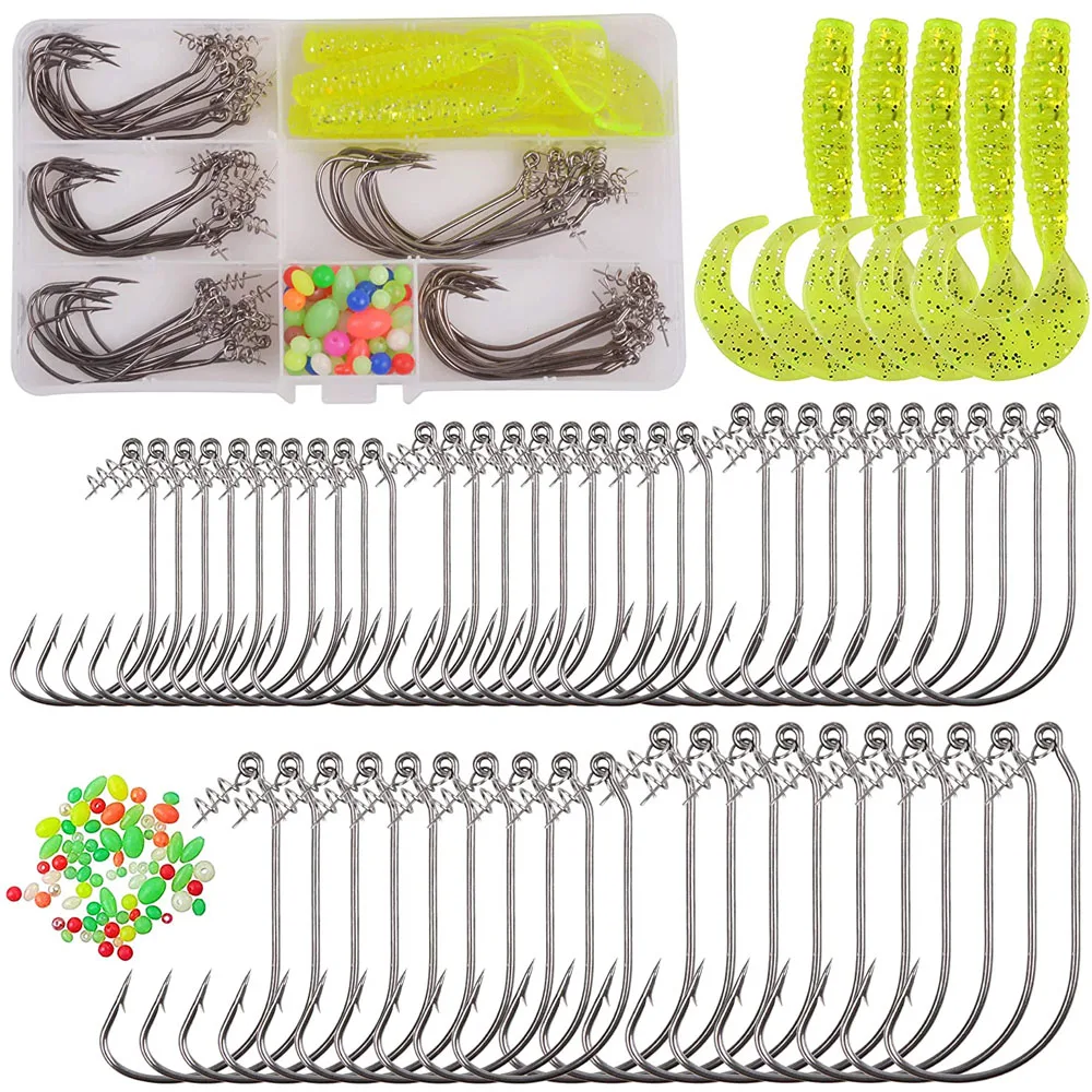 

105Pcs/box Bass Jig fishing hook Set With Soft bait Screw Twist Lock Swimbait Worm Hooks for Jigging rig kit